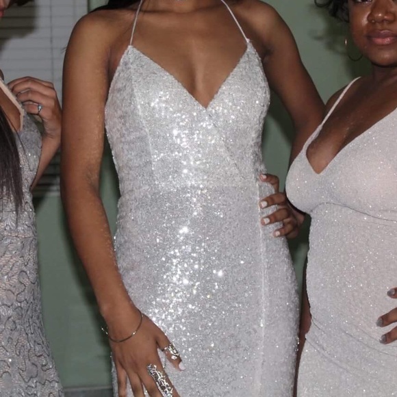 Formal White Sequin Dress - Picture 3 of 4